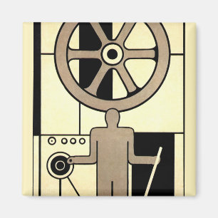 Antieke Art Deco Zakelijke Wiel en Machine Arbeide Magneet