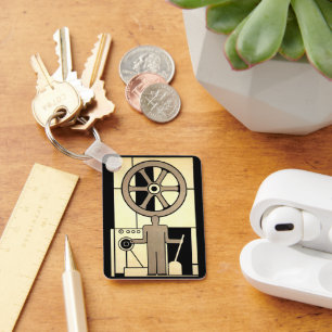 Antieke Art Deco Zakelijke Wiel en Machine Arbeide Sleutelhanger