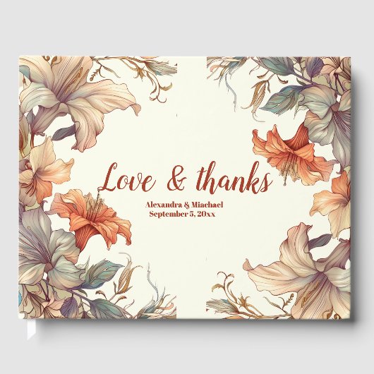 Antieke Art Nouveau Bruiloft met Bloemen Gastenboek (Voorkant)