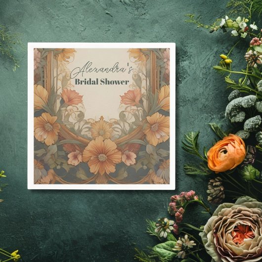 Antieke Art Nouveau Bruiloftsfeest met bloemenmoti Servet