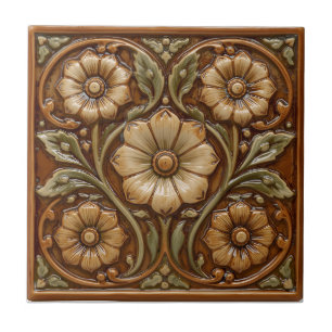 Antieke Art Nouveau Deco Majolica Bloem Ambachtsma Tegeltje