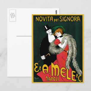Antieke Art Nouveau, Italiaanse Mode Liefde Romant Briefkaart