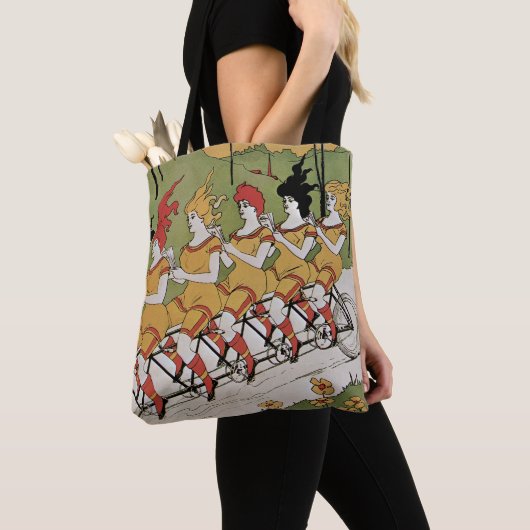 Antieke Art Nouveau, Lagers Tandem Rijwiel Tote Bag (Dichtbij)