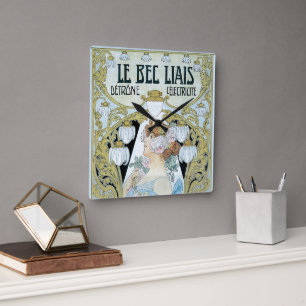 Antieke Art Nouveau Le Bec Liais, Privat Livemont Vierkante Klok