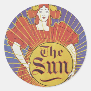 Antieke Art Nouveau, New York Sun Krant Ronde Sticker