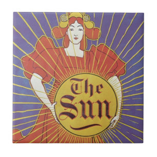 Antieke Art Nouveau, New York Sun Krant Tegeltje