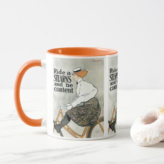 Antieke Art Nouveau, Ride a Sterns Bicycles fietse Mok (Met donut)