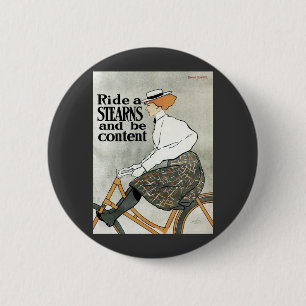 Antieke Art Nouveau, Ride a Sterns Bicycles fietse Ronde Button 5,7 Cm