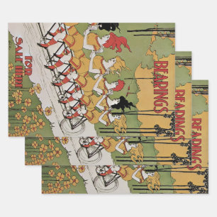 Antieke Art Nouveau, Tandem Rijwiel Inpakpapier Vel