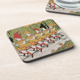 Antieke Art Nouveau, Tandem Rijwiel met Lagers Bier Onderzetter