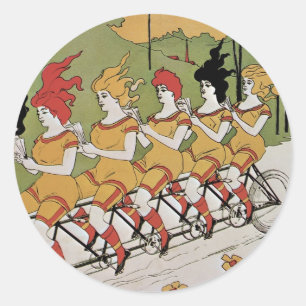 Antieke Art Nouveau, Tandem Rijwiel Ronde Sticker
