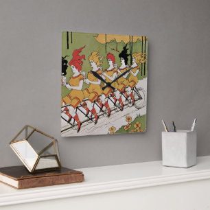 Antieke Art Nouveau, Tandemfiets met Lagers Vierkante Klok