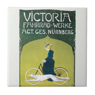 Antieke Art Nouveau, Victoria Fahrrad Werke, Rehm Tegeltje
