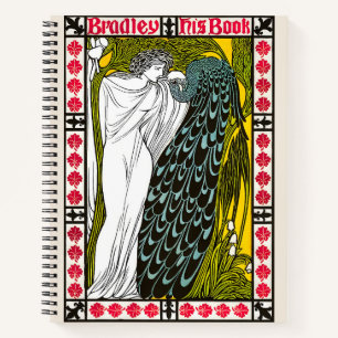 Antieke Art Nouveau vrouw en pauw poster Notitieboek
