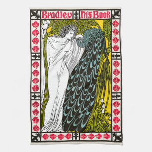 Antieke Art Nouveau vrouw en pauw poster Theedoek