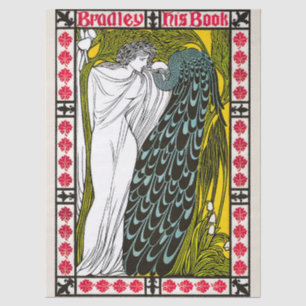 Antieke Art Nouveau vrouw en pauw poster Tissuepapier
