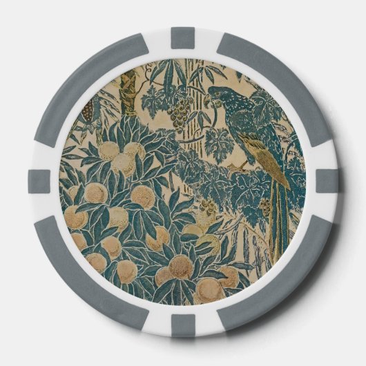 Antieke Arts-and-crafts-tegel Turkoois Papegaai Be Poker Chips (Voorkant)