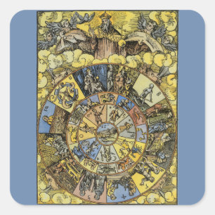 Antieke Astrologie, Renaissance Dierenriemwiel, 15 Vierkante Sticker