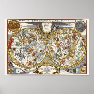 Antieke astronomie, hemelplanisfearkaart poster