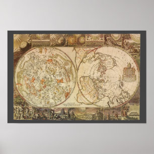 Antieke astronomie, hemelplanisfeerkaart poster