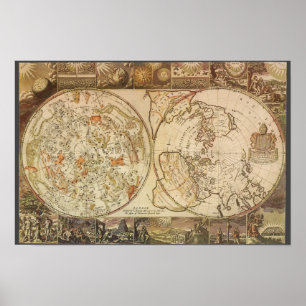 Antieke astronomie, hemelplanisfeerkaart poster