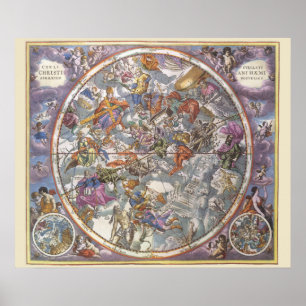 Antieke astronomie, kaart van christelijke sterren poster