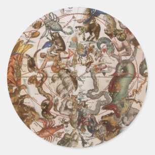 Antieke astronomie, sterrenbeelden van de zuidelij ronde sticker