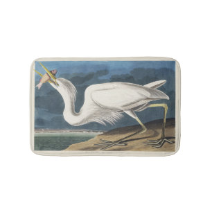 Antieke Audubon Grote Witte Reiger Vogel Kunst Badmat