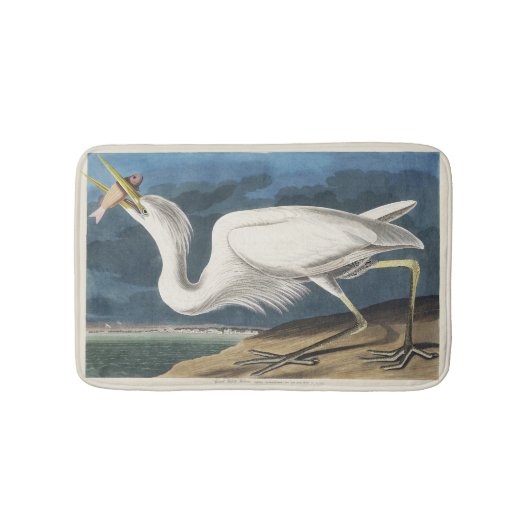 Antieke Audubon Grote Witte Reiger Vogel Kunst Badmat (Voorkant)