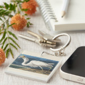 Antieke Audubon Grote Witte Reiger Vogel Kunst Sleutelhanger (Voorkant Rechts)