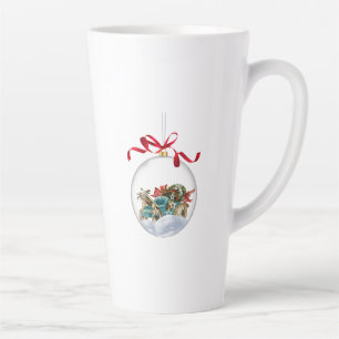 Antieke auto in een heldere kerstbal latte mok