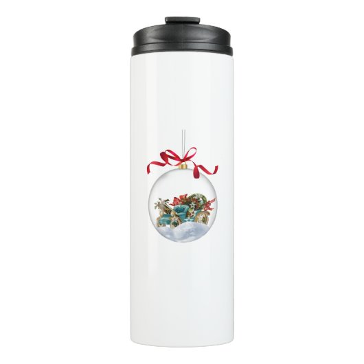 Antieke auto in een heldere kerstbal thermosbeker (Voorkant)