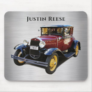 Antieke auto, naam, geborsteld zilver muismat