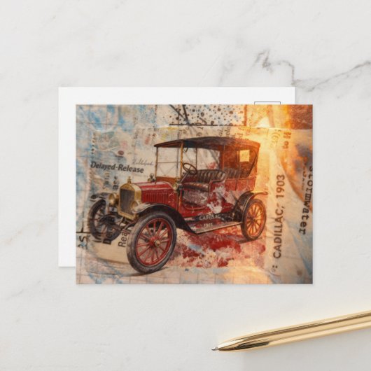 Antieke auto uit 1903 Collage Briefkaart (Voorkant / Achterkant in situ)