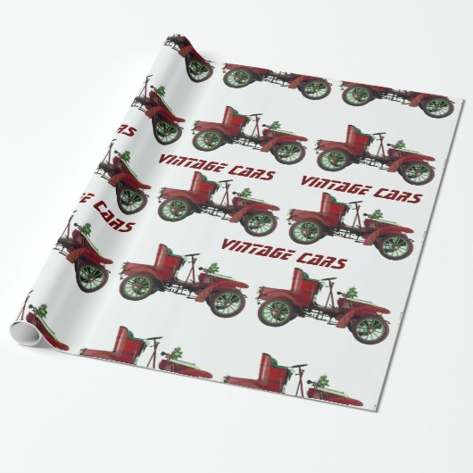 ANTIEKE AUTO'S Rood Zwart Wit Cadeaupapier (Uitgerold)