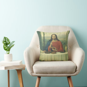 Antieke avondmaaltijd in Emmaus met Jezus Christus Kussen
