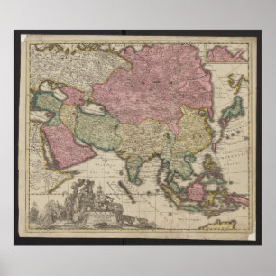 Antieke Azië kaart 1700, China Poster