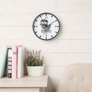 Antieke babybuggy kinderkamer houten wandklok