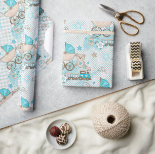 Antieke babyjongenwagen  cadeaupapier