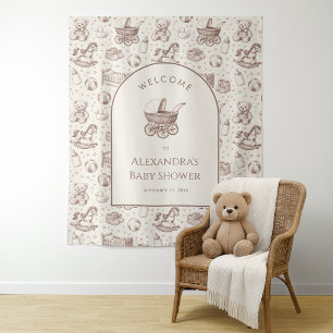 Antieke babywagen Bruine babyshower achtergrond Wandkleed