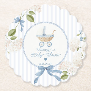 Antieke babywagen Franse strepen baby shower Kartonnen Onderzetters