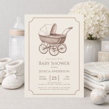 Antieke babywagen Sepia baby shower uitnodiging