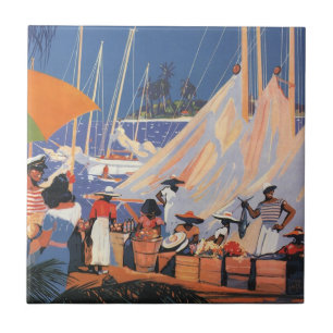 Antieke Bahama-reis kunst, vlieg naar Nassau met C Tegeltje