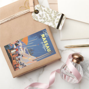 Antieke Bahama-reisart, Vlieg naar Nassau met Clip Rechthoekige Sticker