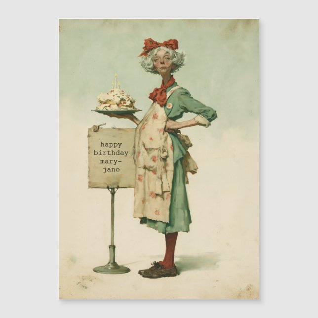 Antieke bakker met verjaardagstaart (Voorkant)