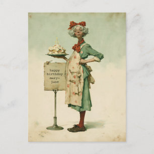 Antieke bakker met verjaardagstaart briefkaart
