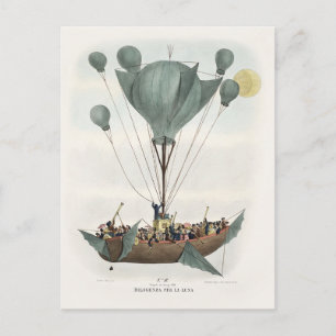 Antieke ballon luchtschip kunstwerk briefkaart