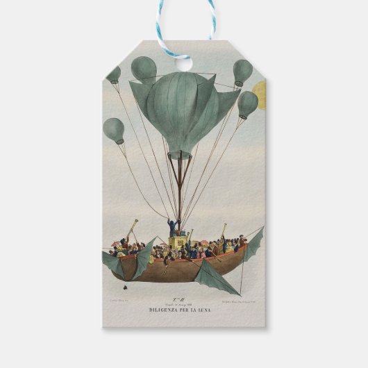 Antieke ballon luchtschip kunstwerk cadeaulabel (Voorkant)