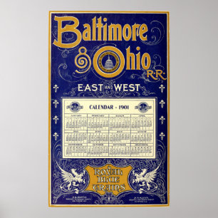 Antieke Baltimore & Ohio-spoorwegkalender 1901 Poster