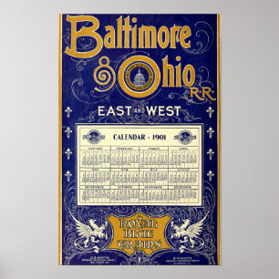 Antieke Baltimore & Ohio-spoorwegkalender 1901 Poster